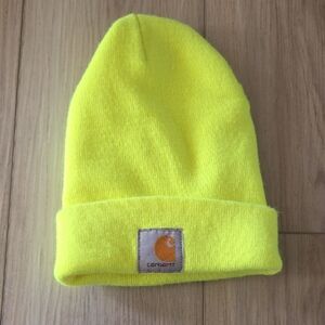 Carhartt Neon Bright Yellow Knit Cuffed Beanie Hat With Logo Patch - One Size